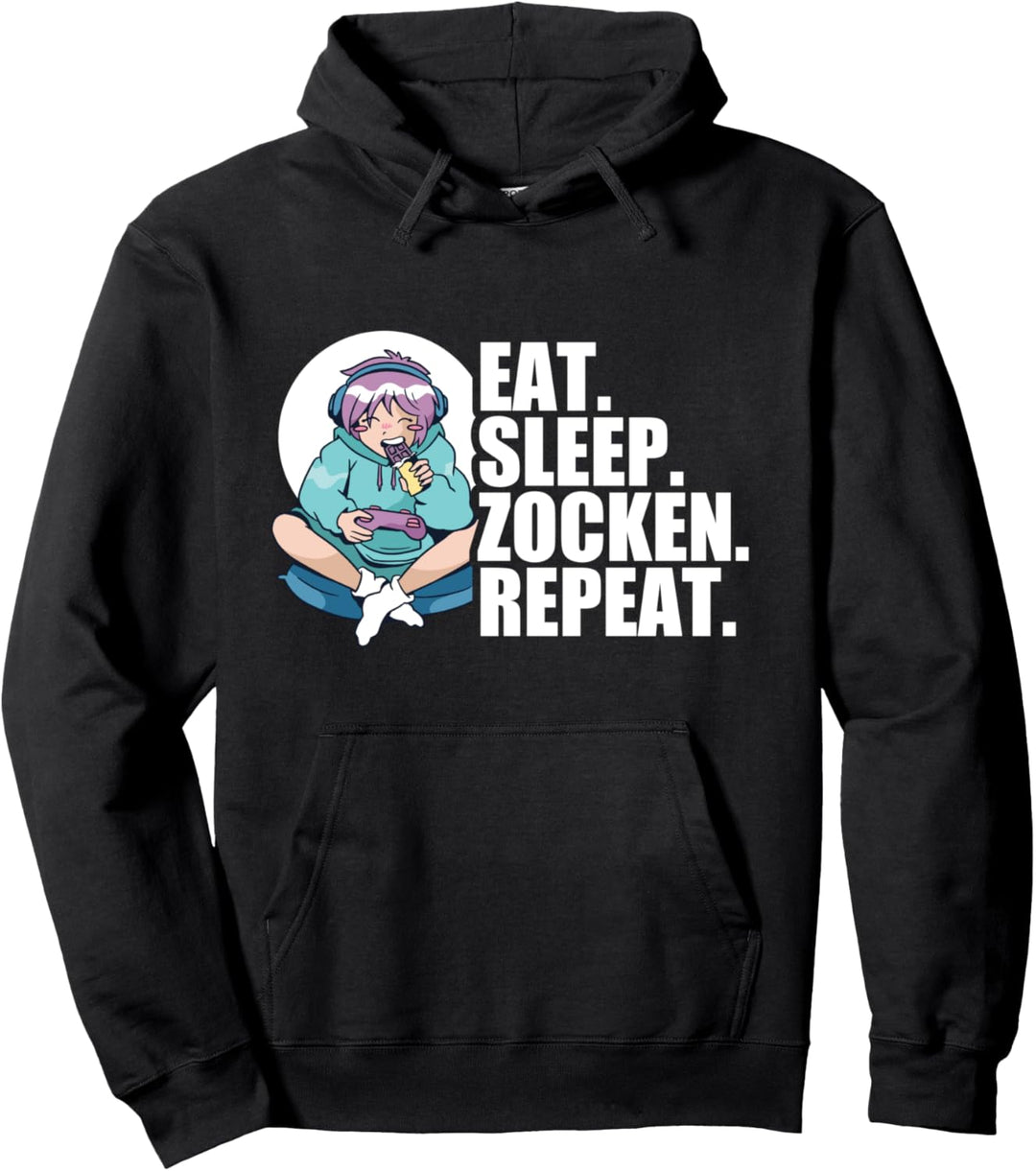 Eat Sleep Zocken Repeat Anime Girl Gamerin Pullover Hoodie