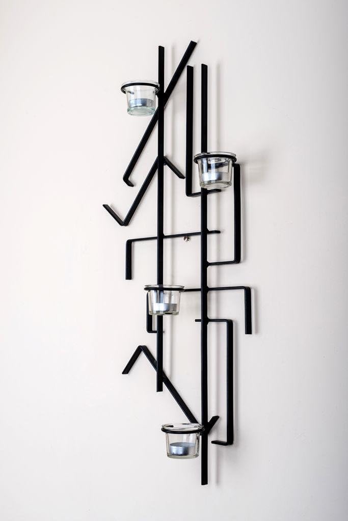 DanDiBo Wandteelichthalter MIX4 Schwarz Wandkerzenhalter Metall 73 cm Teelichthalter, Schwarz