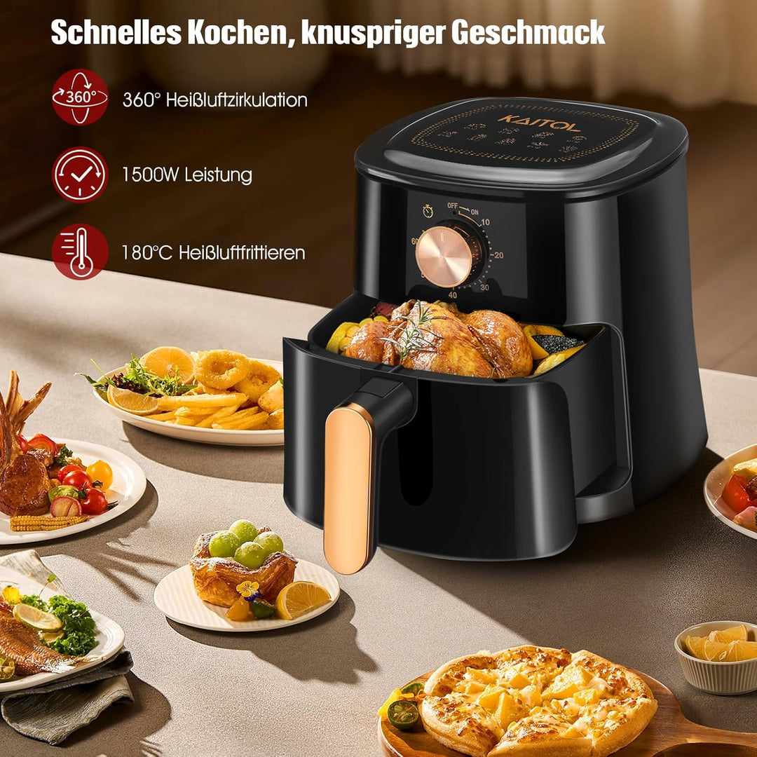 4L Heissluftfritteuse, mit Manueller Drehtaste, Spülmaschinenfest, Gesundes Kochen Ohne Öl und mit W