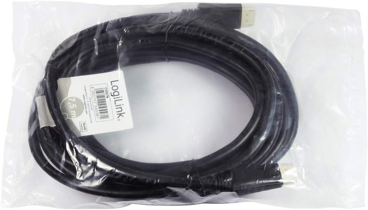 LogiLink CV0076 DisplayPort 1.2 Anschlusskabel, Ultra HD, 3D, 4K2K/60Hz Schwarz 7,5m, 7,5m
