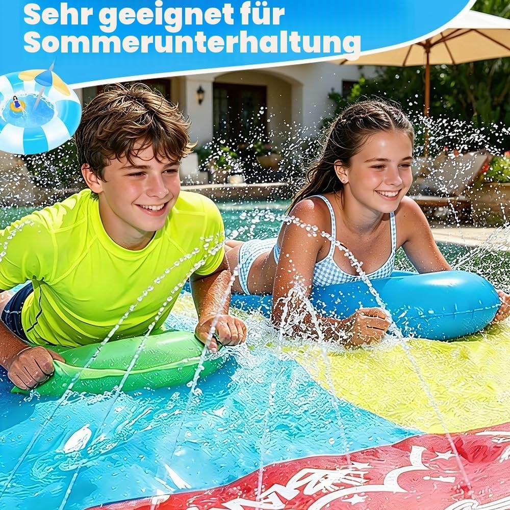 Foreverup 610CM Wasserrutsche Garten für Kinder,Wasserrutschmatte mit 2 Bodyboards, Aufblasbare Wass