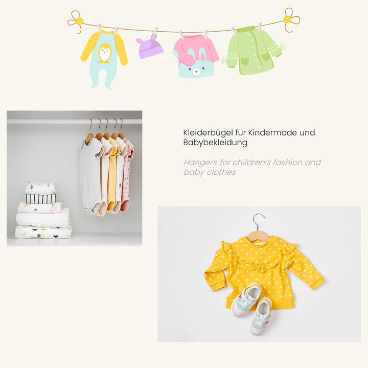 RSR Hangers 10 Stück Kinderbügel Holz Kinder Kleiderbügel Holz Natur | Kinderbügel | Babybügel | Gar