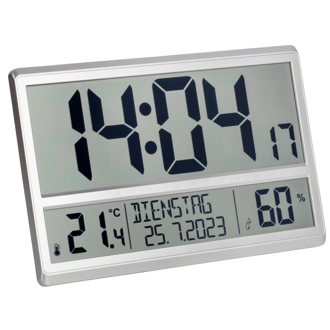 TFA Dostmann XL Wanduhr digital, 60.4520.54, mit Temperatur und Luftfeuchtigkeit, Wochentag (8 Sprac