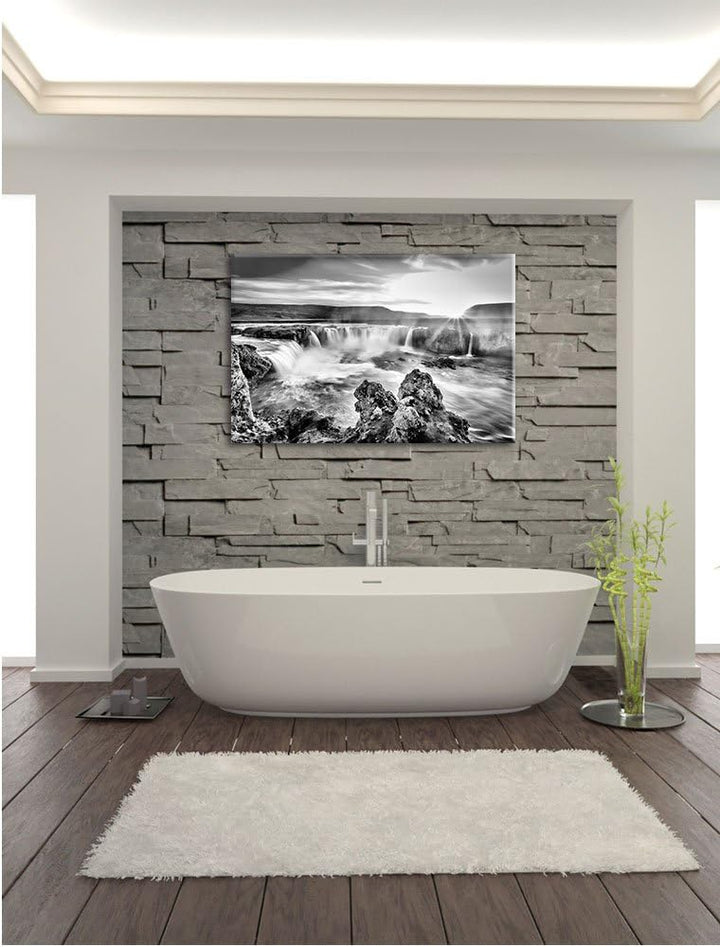 Pixxprint Monocrome, Idyllische Wasserfälle bei Sonnenuntergang, Format: 100x70 auf Leinwand, 100x70