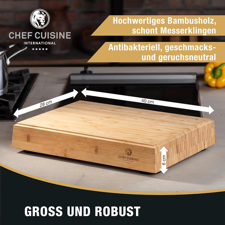 CHEF CUISINE magnetisches Schneidebrett aus Holz mit Auffangschale – Bambus Schneidebrett mit magnet