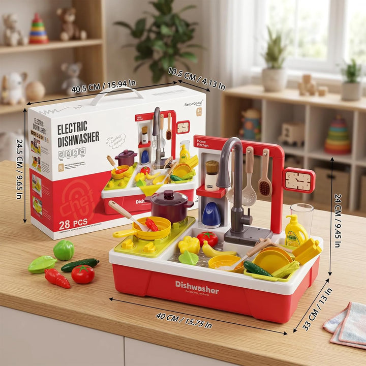 Kinder Küchenspüle Spielzeug Set mit Wasserkreislauf &amp; Fliessendem Wasser, Geschirrspüler, Spülbecke