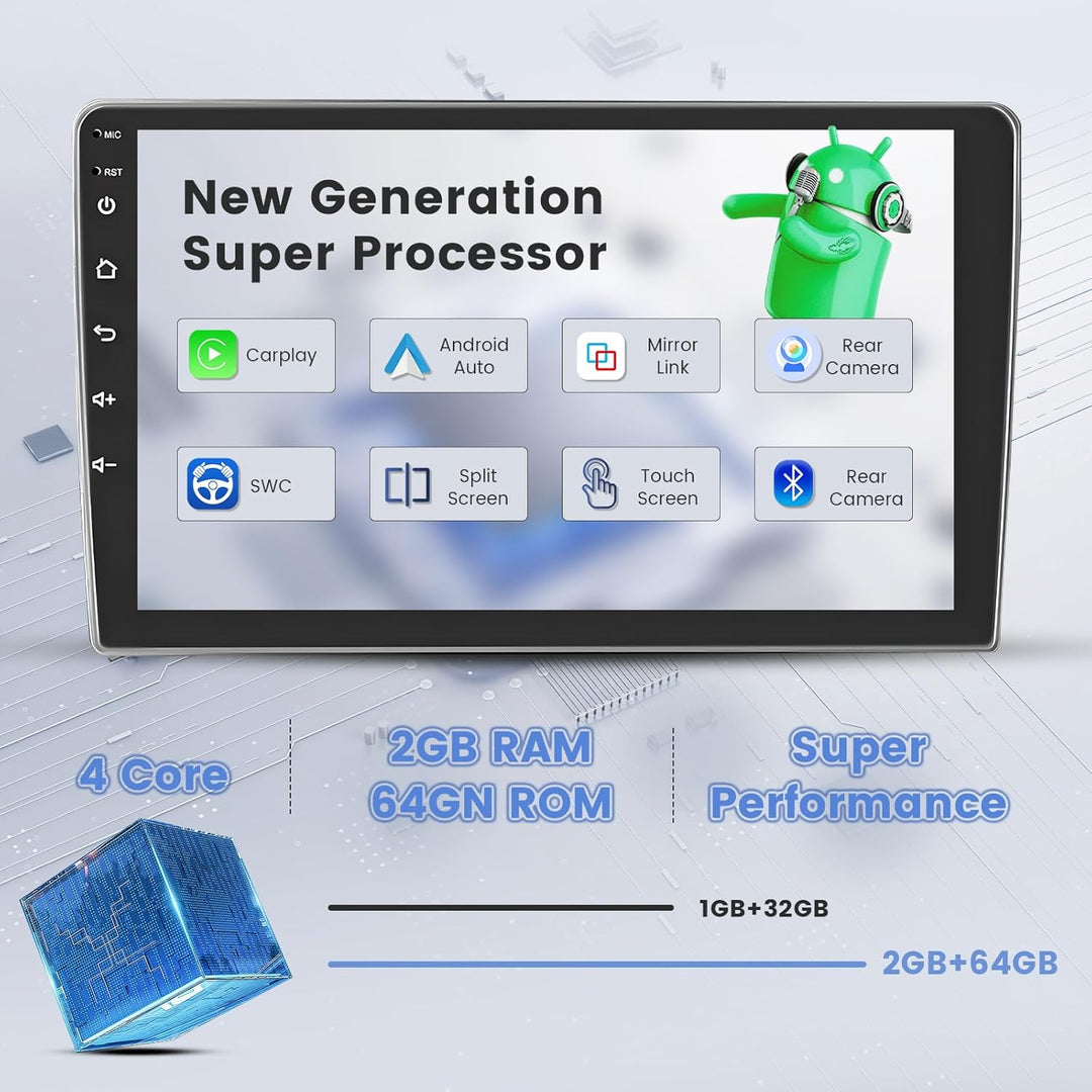 Hikity 2+64G Android 15 Autoradio für Toyota Aygo/Peugeot 107/ Citroen C1 2005-2014 Radio Wireless C