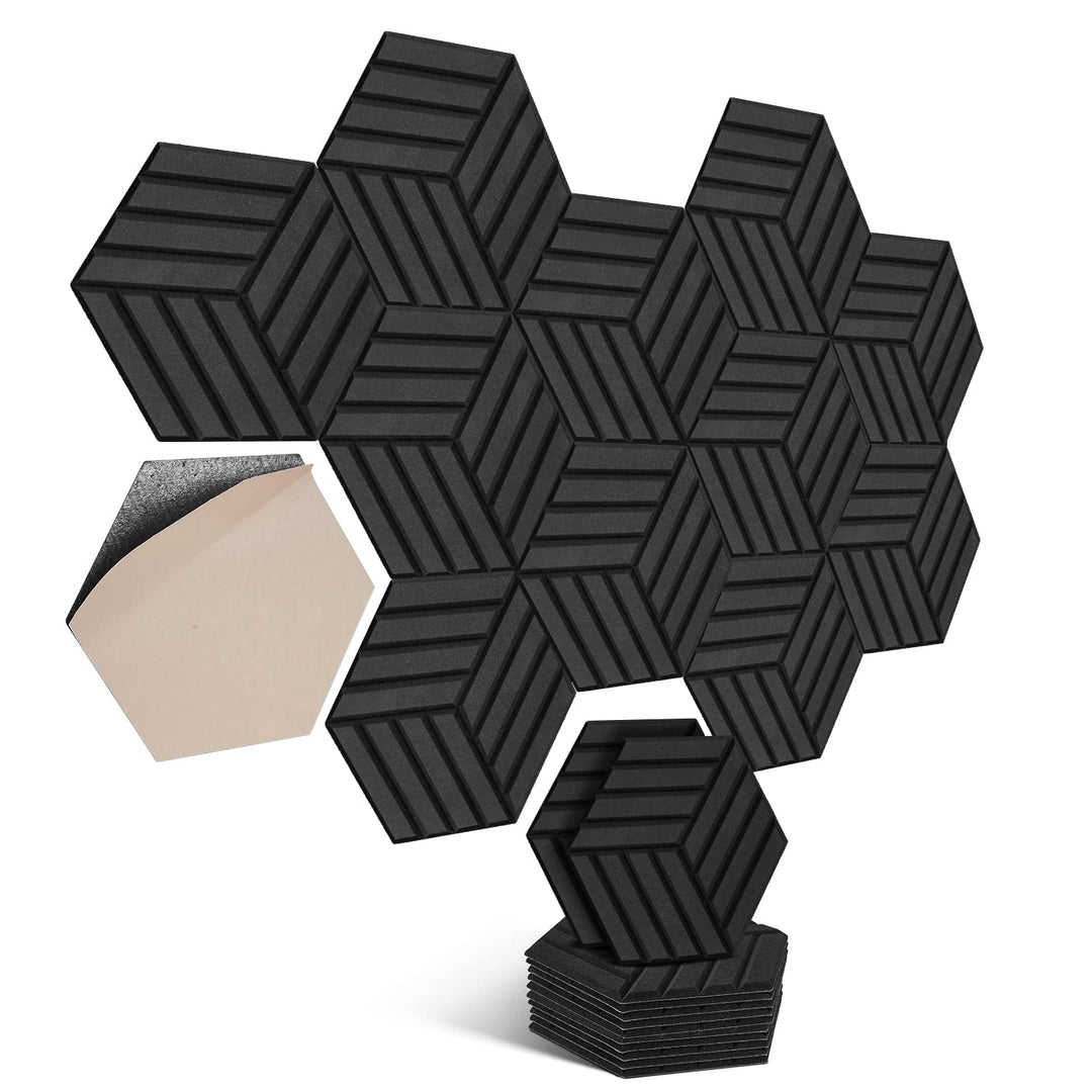 Hexagon Akustikplatten selbstklebend 12 Stück I Schallabsorber Schallschutz mit hoher Dichte für Wan