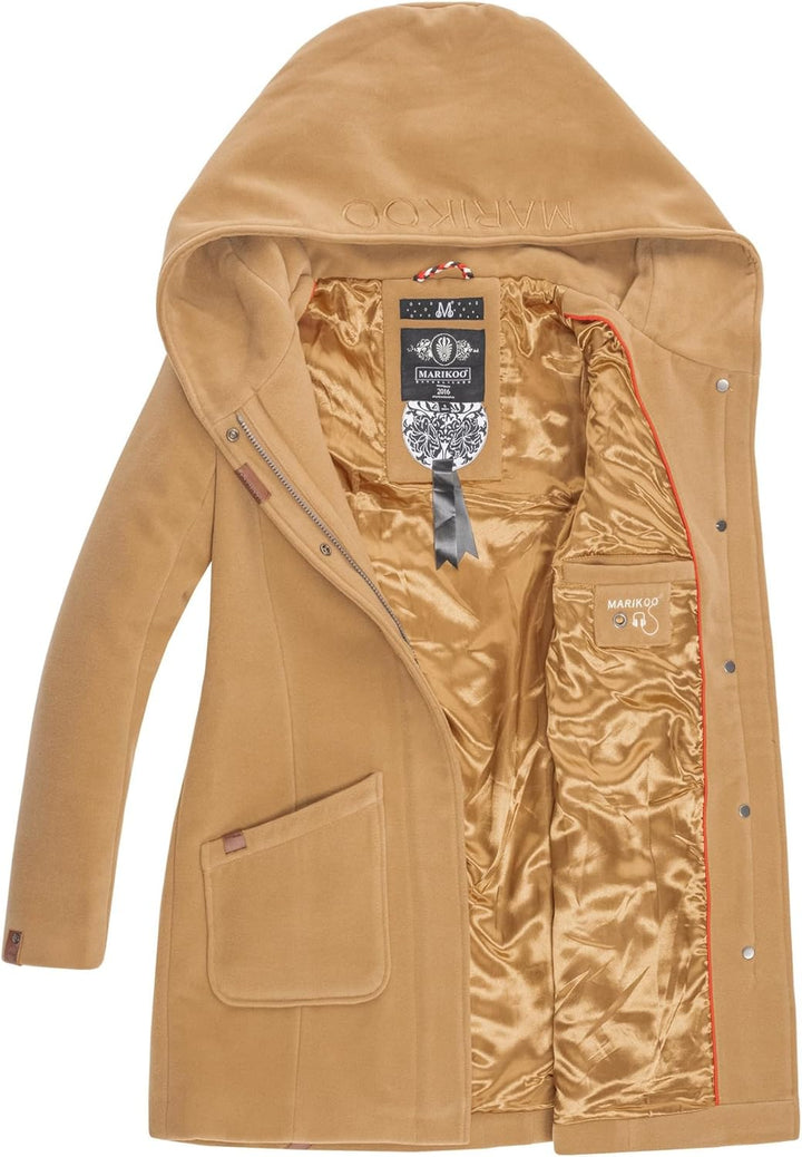 MARIKOO Damen Mantel Trenchcoat Wintermantel Übergangs Jacke Parka Lang B819 M Camel, M Camel