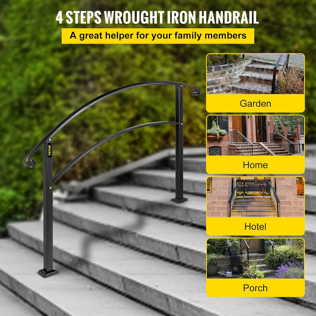 Happybuy 4-stufiger verstellbarer Handlauf passt 1 oder 4 Stufen Mattschwarze Treppenschiene schmied