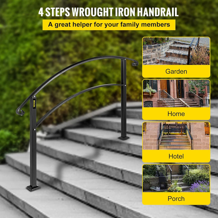 Happybuy 4-stufiger verstellbarer Handlauf passt 1 oder 4 Stufen Mattschwarze Treppenschiene schmied