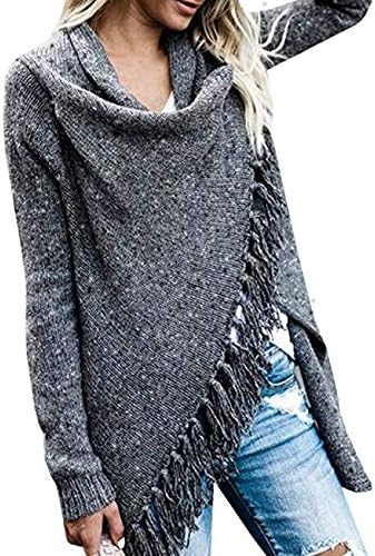CEASIKERY Damen-Poncho mit Fransen, Pullover, Lange Strickjacke, Strickpullover, Mantel, S Dunkelgra
