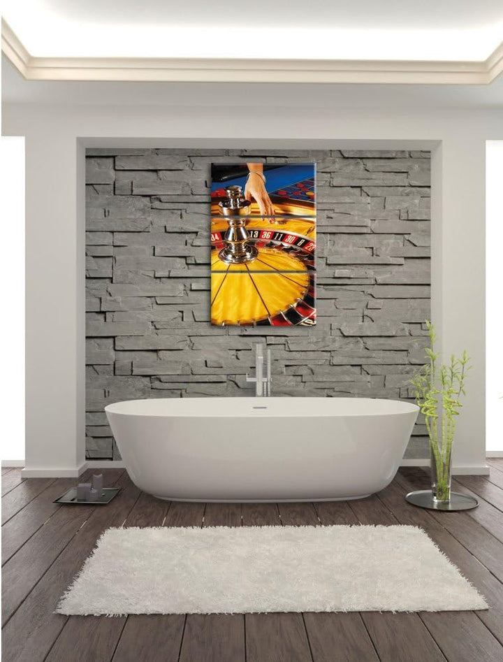 Pixxprint Roulette Tisch in Las Vegas 3-Teiler Leinwandbild 120x80 Bild auf Leinwand