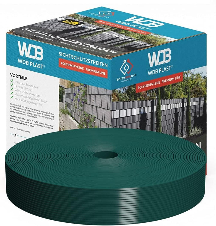 WDB - Sichtschutzstreifen für Doppelstabmatten Sichtschutz Zaun - 4,75 cm x 50 m - Hart PP Windschut
