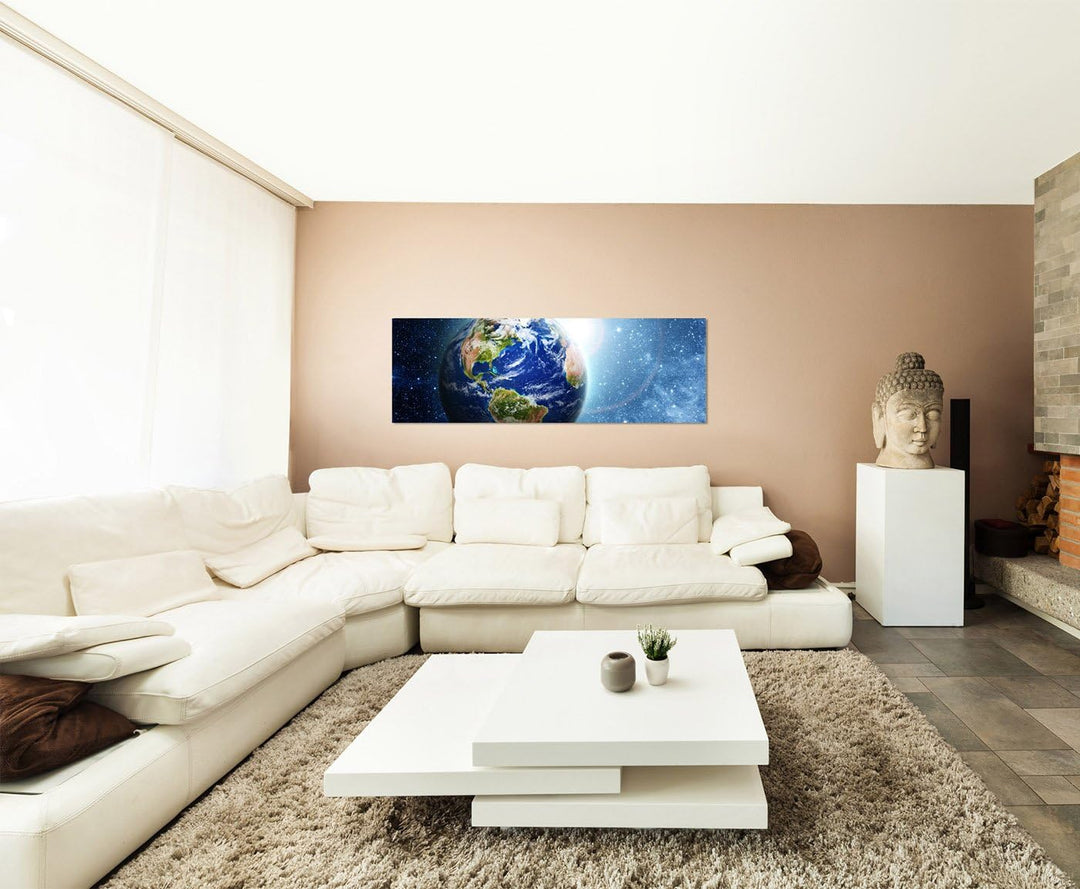 Paul Sinus Art Panoramabild auf Leinwand und Keilrahmen 150x50cm Weltraum Erde Sterne Licht