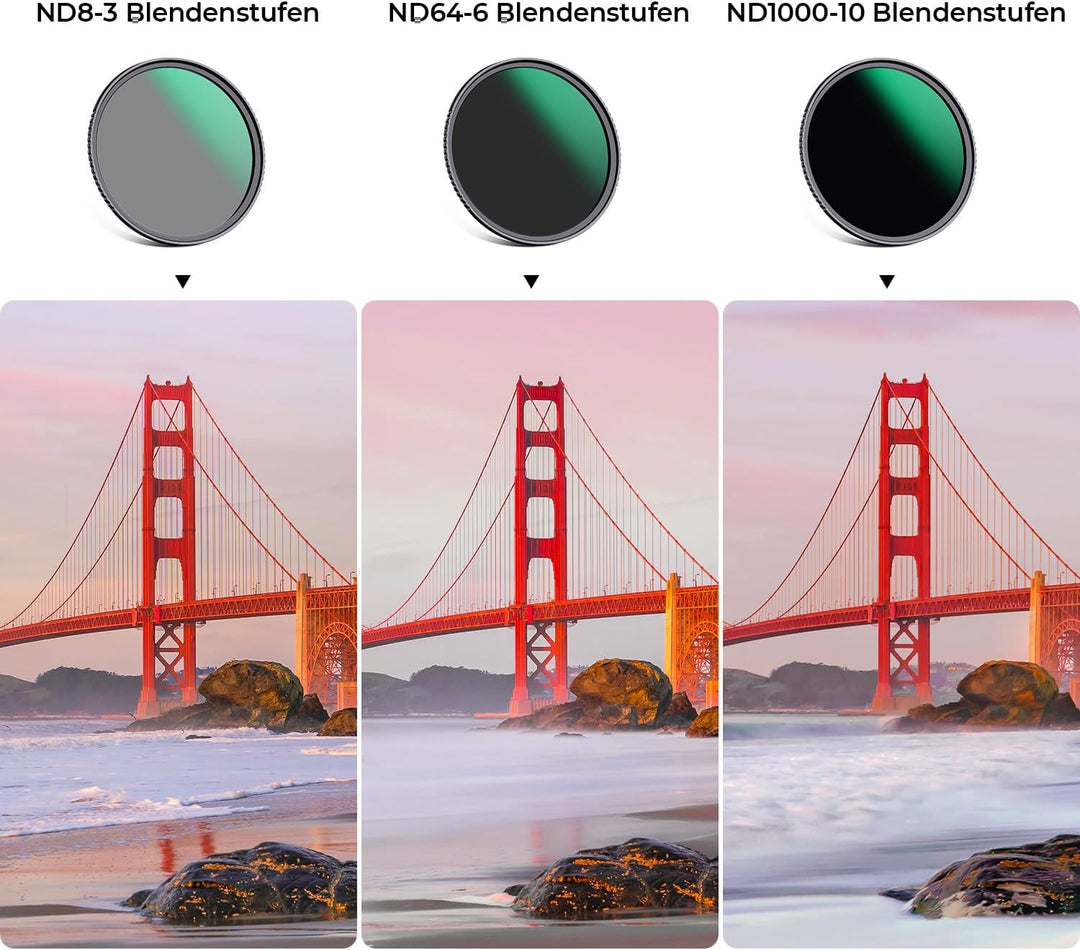 K&F Concept Nano D-Serie ND Filterset 77mm ND8+ND64+ND1000 Filter Neutral Graufilter Set, 77mm