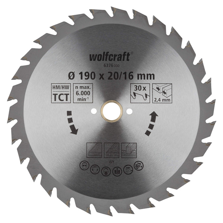 wolfcraft 6376000 | Handkreissägeblatt HM | Serie grün | 30 Zähne | ø190mm 190 X 20, 190 X 20