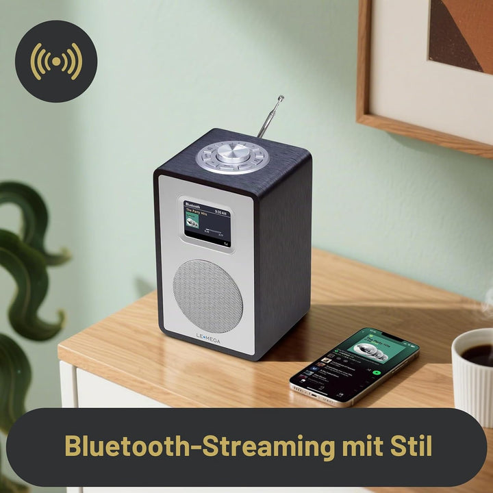 LEMEGA CR4+ DAB Radio Mit Bluetooth(Holzgehäuse,Tragbares DAB Plus Radio,Küchenradio,UKW-Radio,Doppe