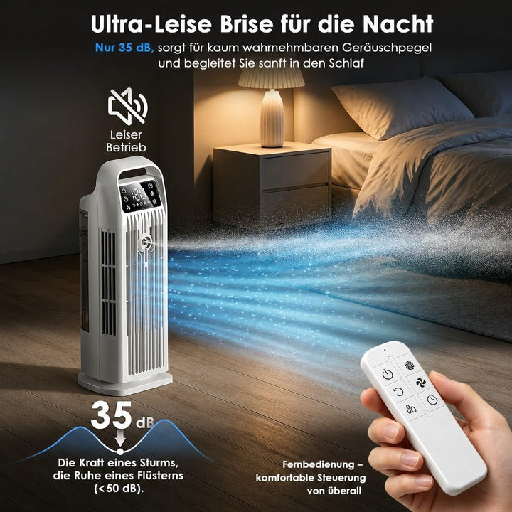 Mobile Klimaanlage ohne Abluftschlauch 6-in-1, Luftkühler mit Wasserkühlung & 1200ml Tank, 7m/s Turb