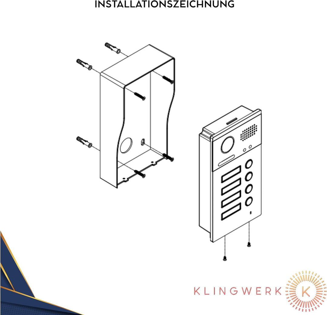KLINGWERK IC1 Video Türsprechanlage, 2-Draht Technik, Aufputz, 170 Grad Weitwinkel Kamera mit 7 Zoll