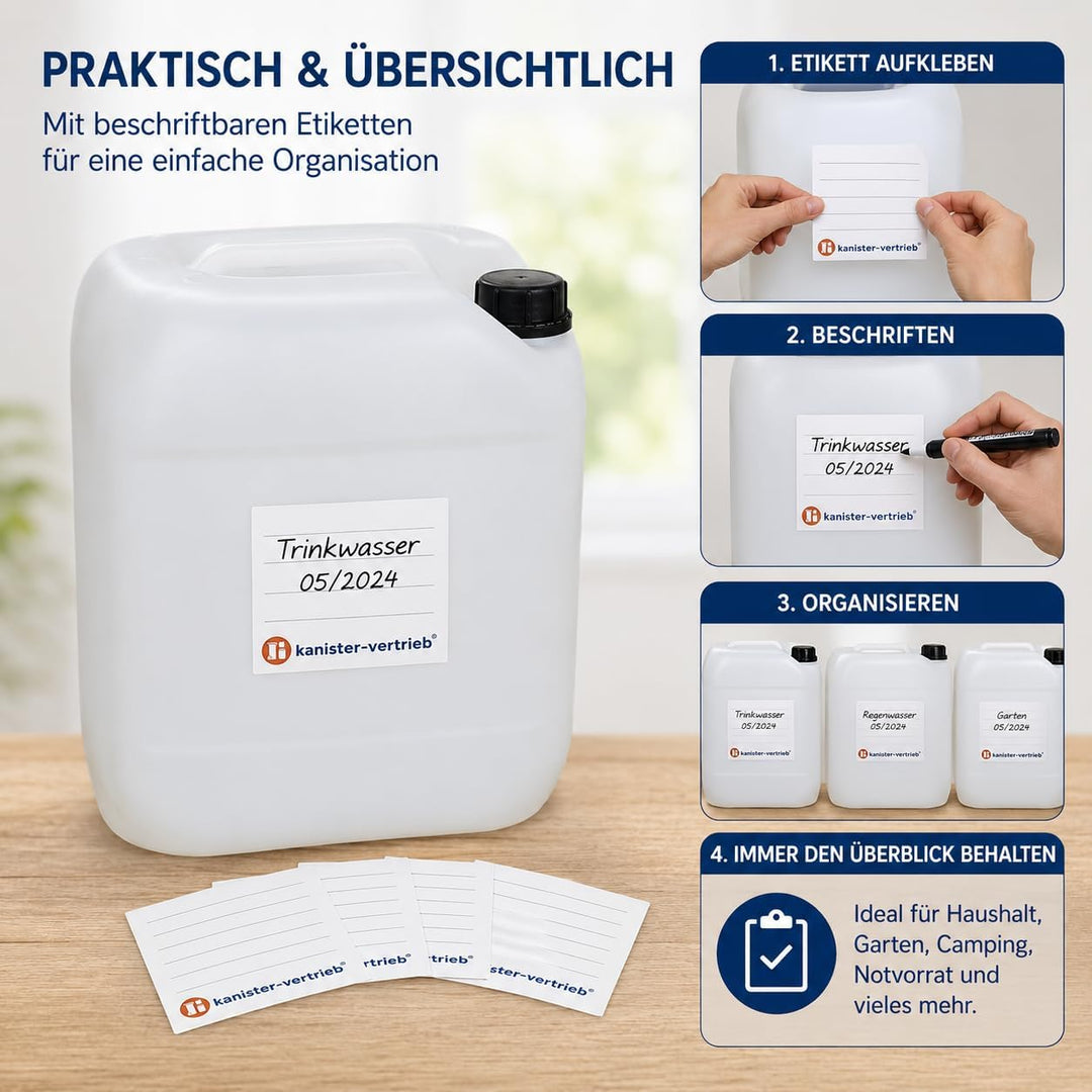 kanister-vertrieb® 3 Stück 30 L Kanister Wasserkanister Kunststoffkanister natur DIN61 + Hahn + Etik
