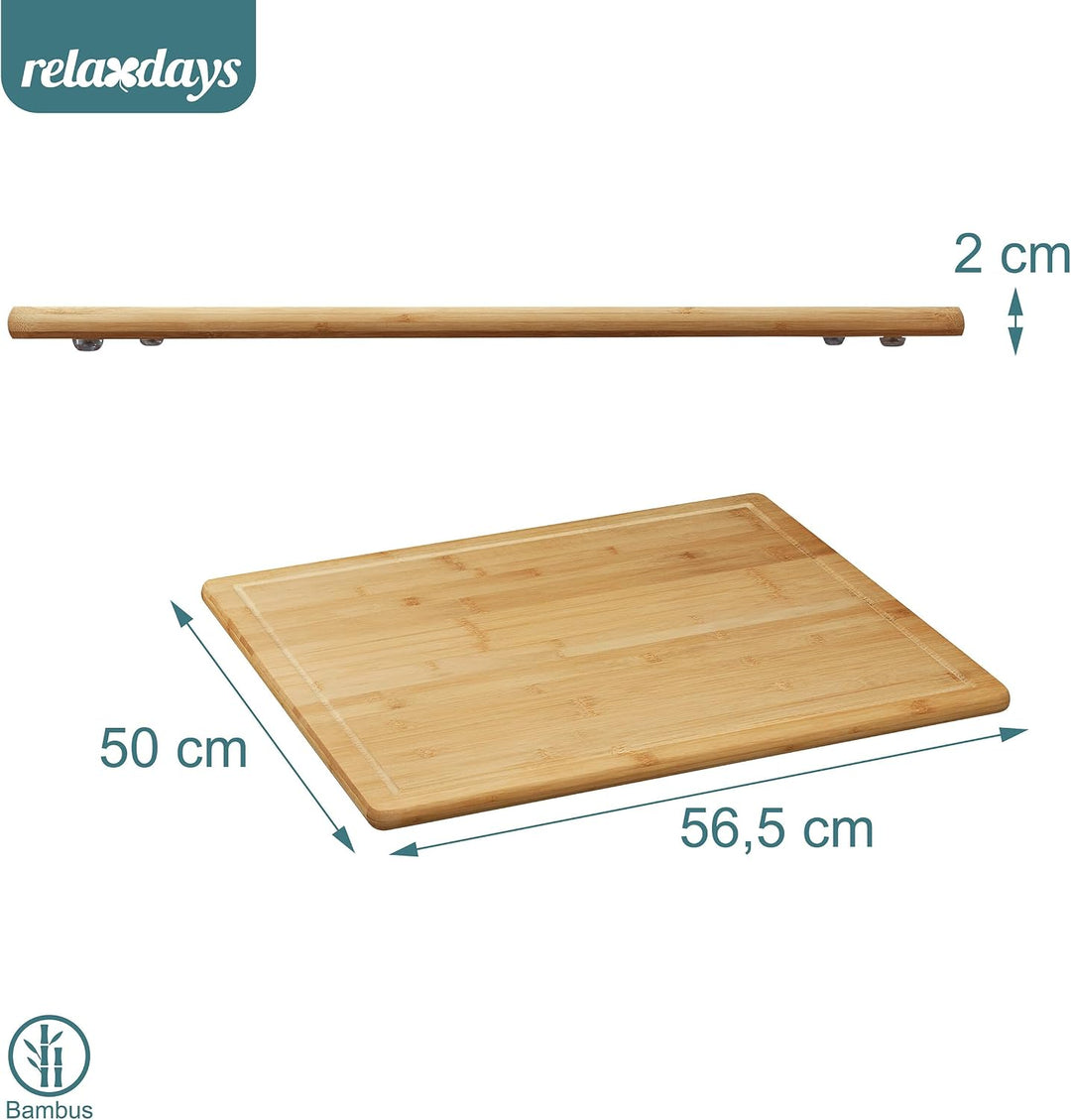 2 x Schneidebrett Bambus, antibakteriell, mit Saftrille, Küchenbrett oder Herdabdeckung, HBT: 2 x 56