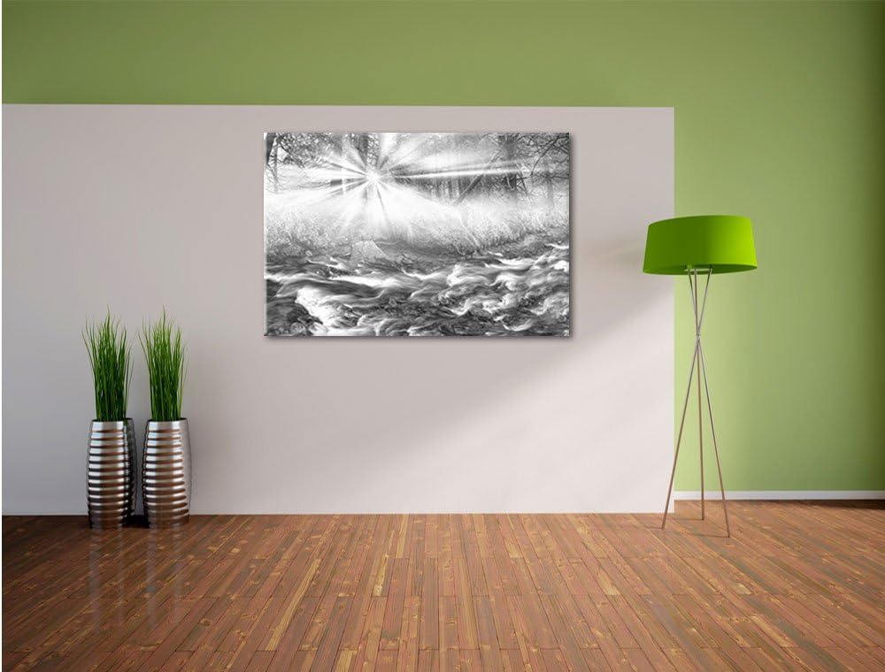 Pixxprint Nebeldickicht im Wald Kunst B&amp;W, Format: 100x70 auf Leinwand, 100x70