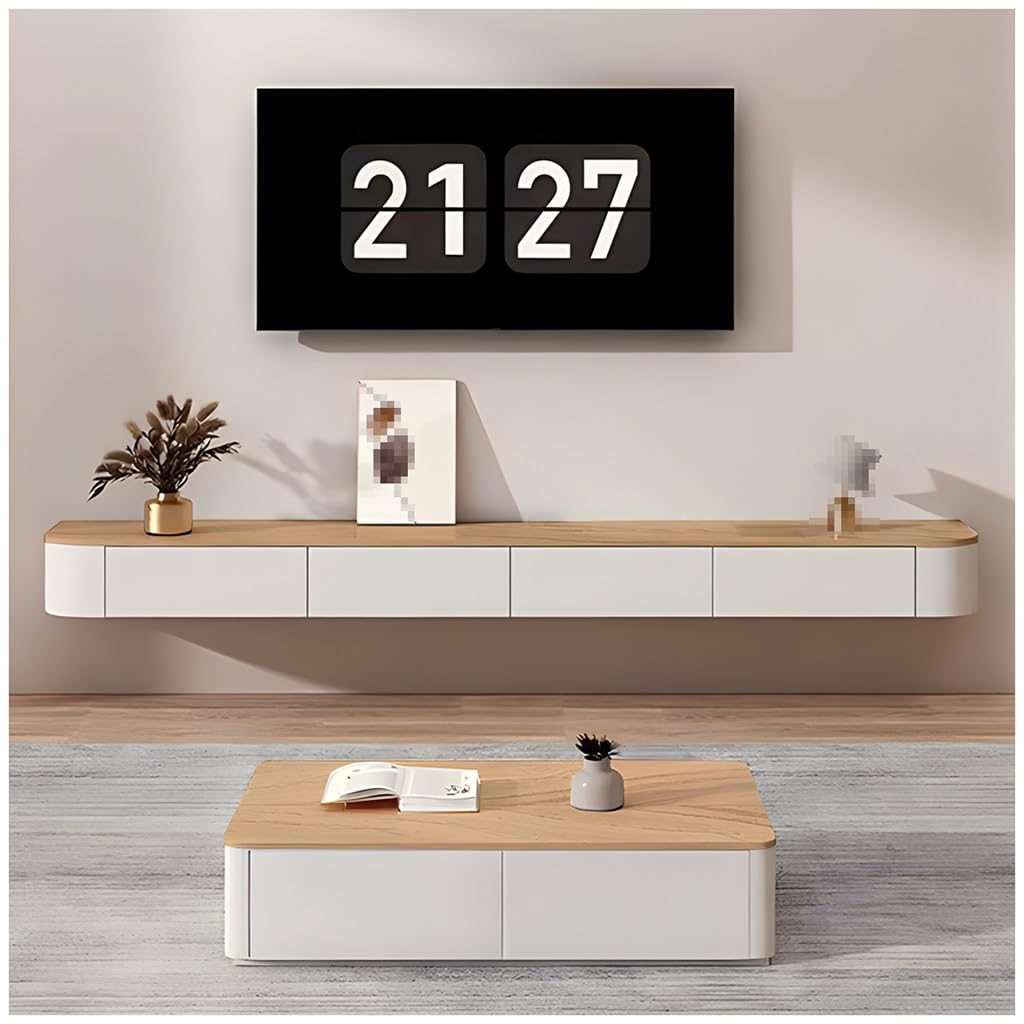 140 cm lang TV-Schrank hängend Holzfarben,Fernsehschrank mit 2 Schubladen und 1 Klappen Türen, an de