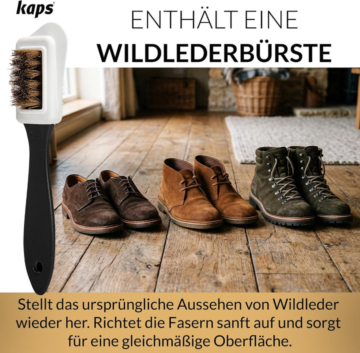 Kaps Schuhputzset für Lederschuhe & Stiefel – Schuhpflegeset mit Schuhcreme, Schuhbürsten & Poliertu