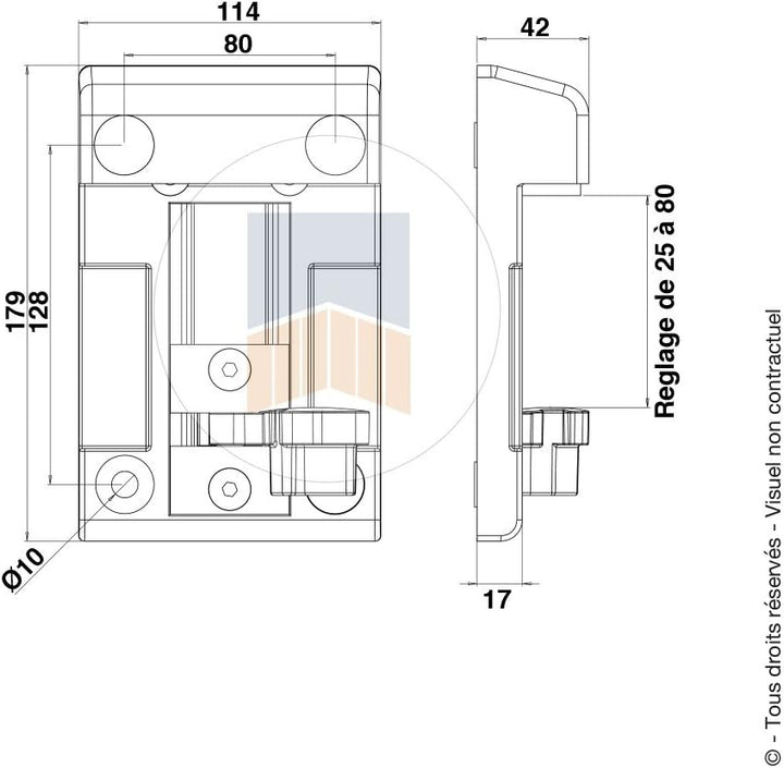 Blitzschuh Composite rechteckig Höhe 40 mit basculeur. – Cupro-Aluminium