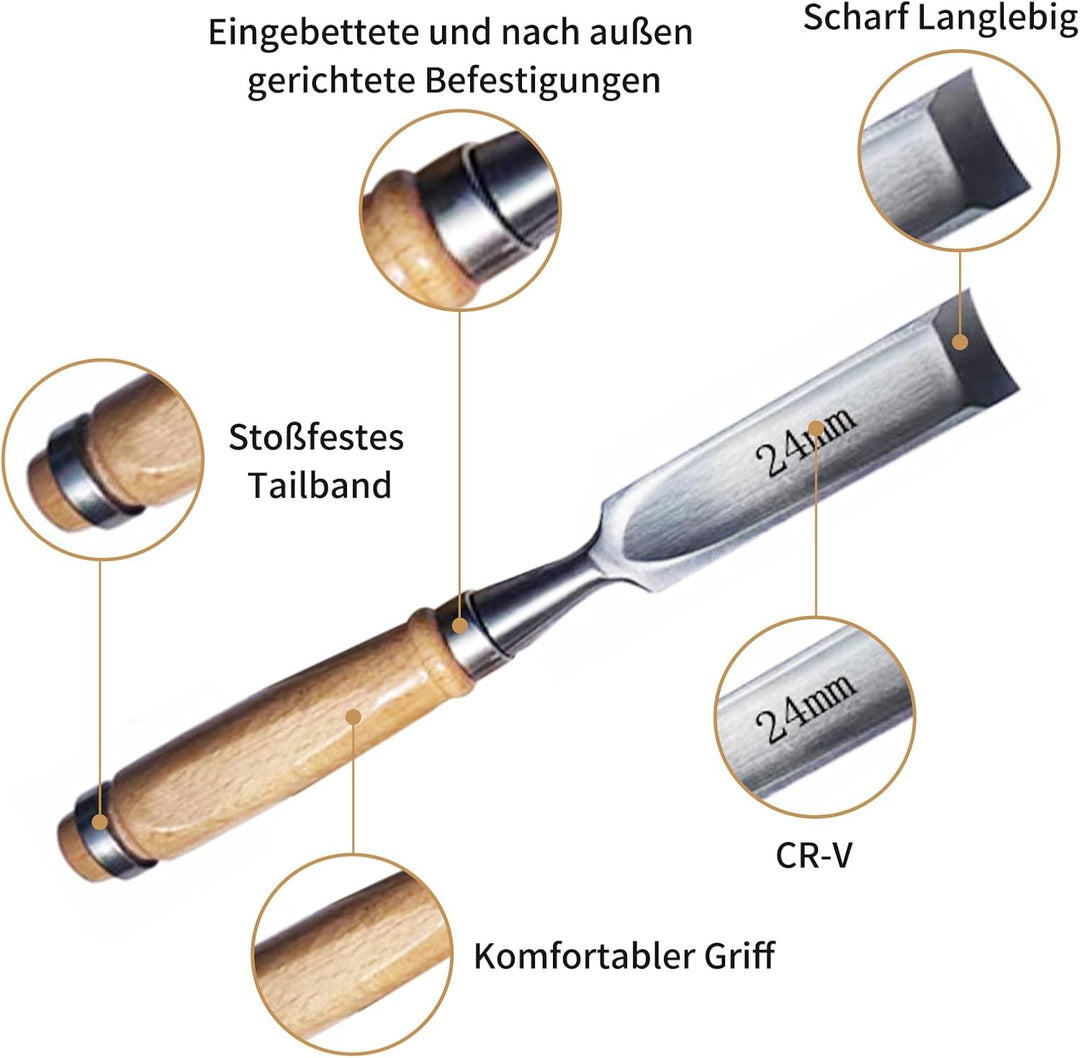 4 Stück Holz Meissel Set, Stechbeitel Rund Gebogen Hohlbeitel Werkzeuge Set, CR-V Stahl halbkreisför