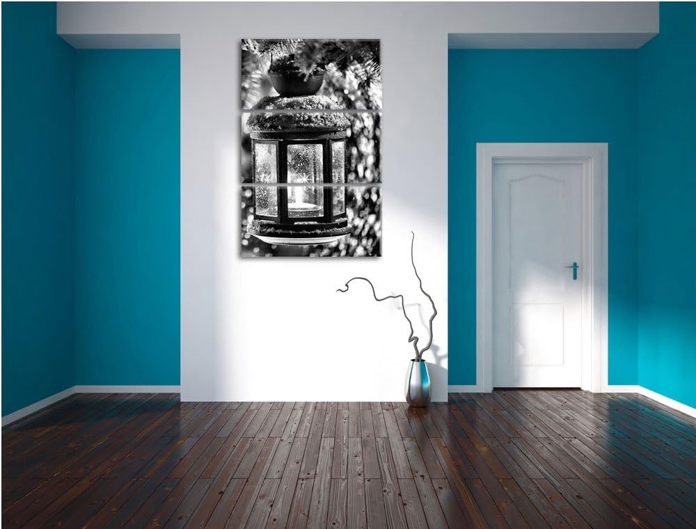 Pixxprint Laterne im Winter als Leinwandbild | Grösse: 3 Teilig (120x80) | Wandbild| Kunstdruck | fe