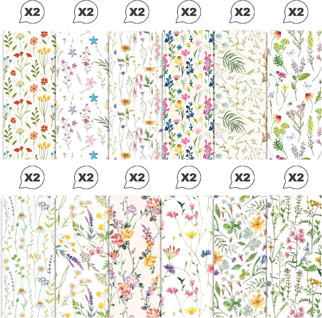 CC HOME 24 Blatt Florales Muster Scrapbook Papier, 12 Designs Doppelseitige Dekorpapier, 12x12Inch C