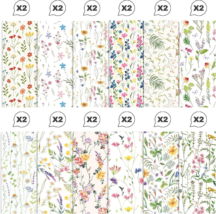 CC HOME 24 Blatt Florales Muster Scrapbook Papier, 12 Designs Doppelseitige Dekorpapier, 12x12Inch C
