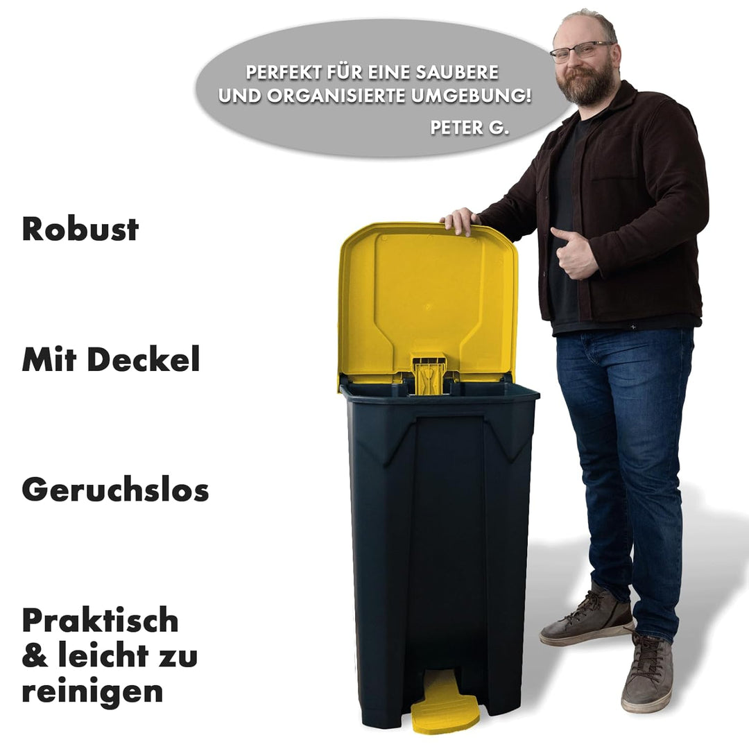 casa pura Mülltonne, Mülleimer 50 Liter, gelber Deckel, Abfalleimer für Küche und Büro, Mülltrennsys