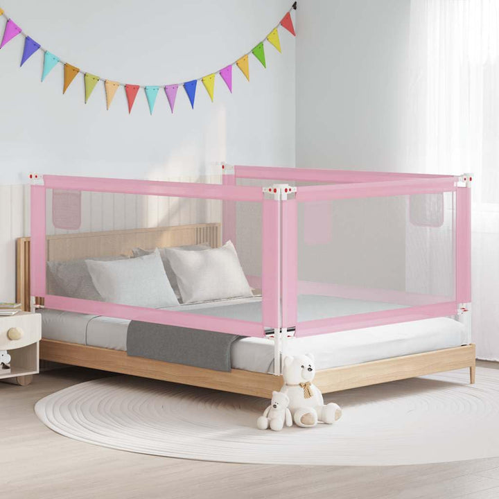 Kleinkind-Bettschutzgitter Rosa aus Stoff 200x25 cm, höhenverstellbar, klappbar mit Rausfallschutz,