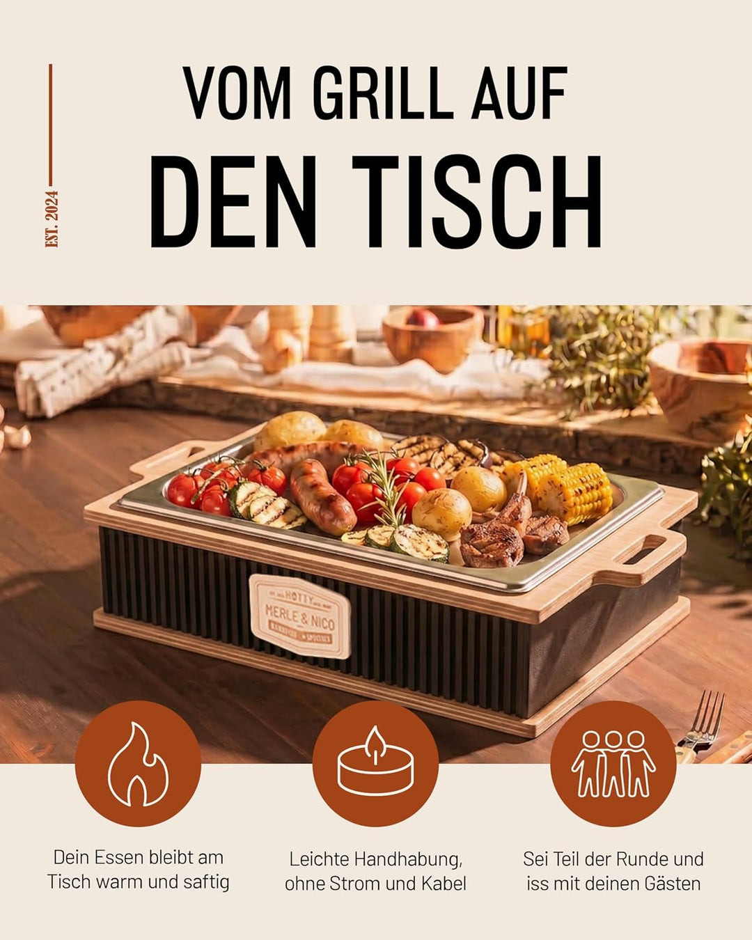 HOTTY Legacy Warmhalteplatte fürs Grillen – BBQ-Design Speisenwärmer mit personalisierbarem Batch –
