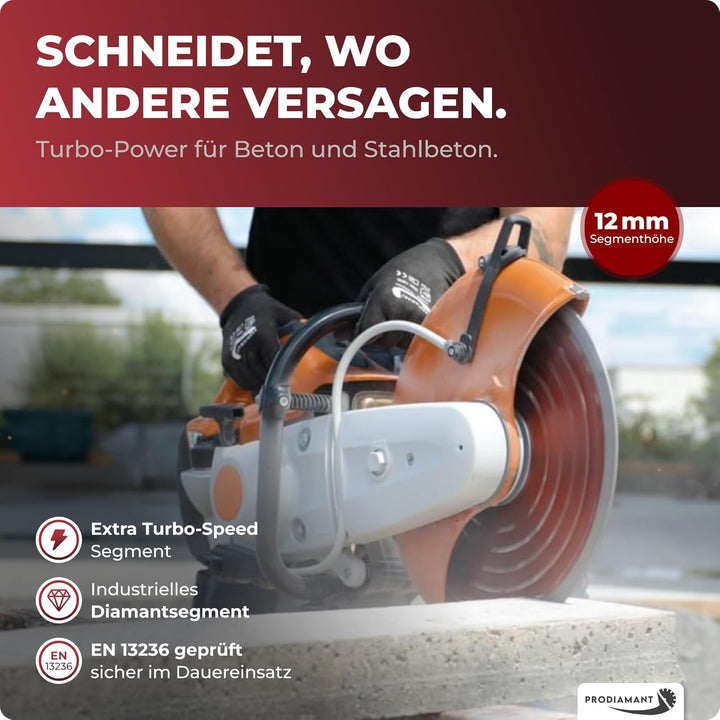 PRODIAMANT Turbo Diamant-Trennscheibe Beton 350mm x 25,4 mm Segmenthöhe 15mm 350/25,4mm, 350/25,4mm