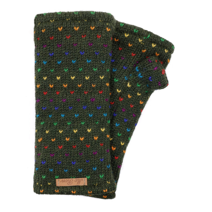 Damen Gestrickte Pulswärmer Stulpen Modell Ines regenbogen Dunkelgrün, Dunkelgrün