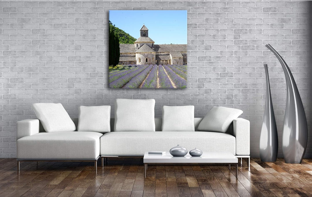 Lavendel Feld in der Toskana Format: 70x70 als Leinwandbild, Motiv fertig gerahmt auf Echtholzrahmen