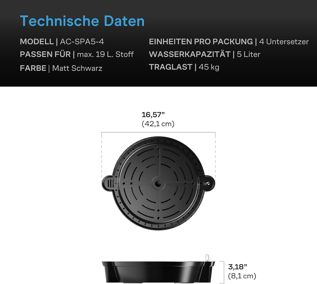 AC Infinity Selbstbewässernder Stoff-Topfboden, 4er-Pack Auto-Bewässerungssystem mit Reservoir-Messg
