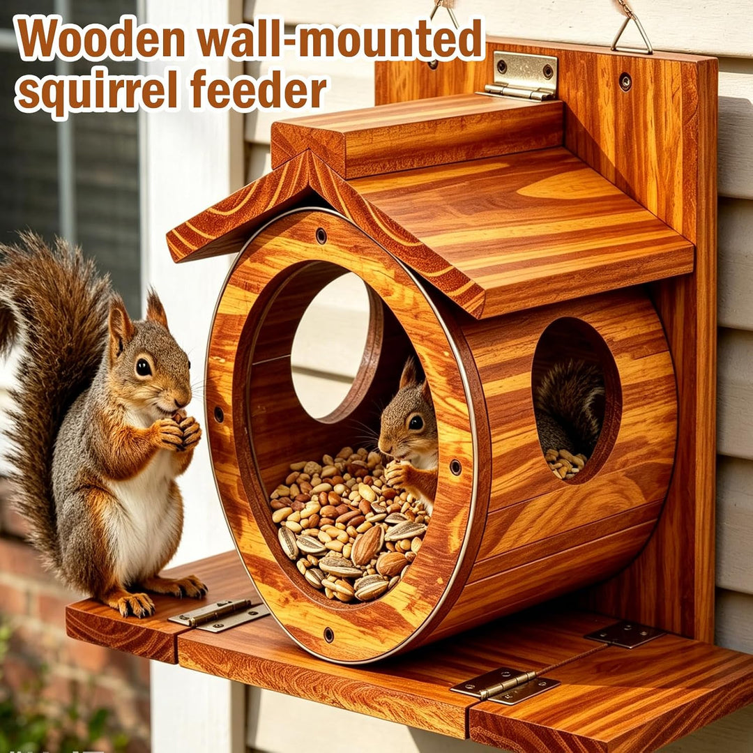Eichhörnchen Futterhaus aus Holz, Wetterfest Eichhörnchen Haus mit Transparentem Fenster und 2.75" G