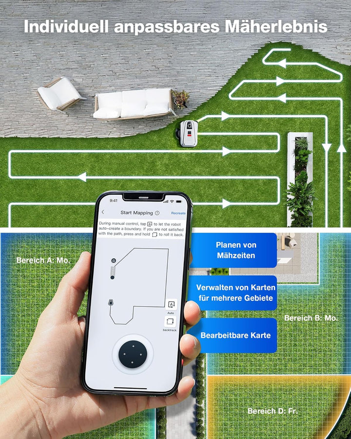 ECOVACS GOAT A1600 LiDAR PRO Care Kit Mähroboter ohne Begrenzungskabel, 1.600 m², 360° Dual-LiDAR-Na