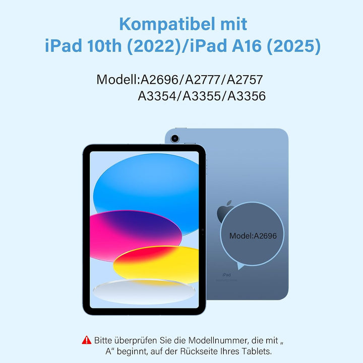 KBCASE Hülle mit Tastatur für iPad A16 11/10 Generation(11 Zoll 2025/10.9 Zoll 2022), 7 Farbige Bele