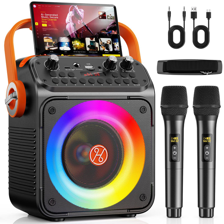 Karaoke Maschine Karaoke Anlage mit 2 Mikrofonen für Erwachsene & Kinder Bluetooth Lautsprecher mit