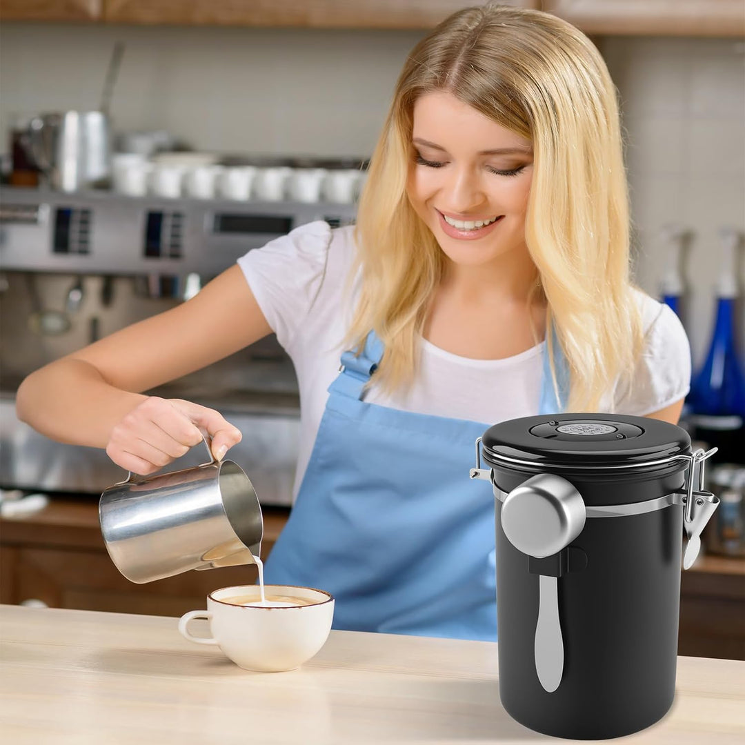 Kaffeedose Luftdicht Edelstahl 304, 1,8 L Kaffeebohnen Behälter Mit EdelstahllöFfel Und Zeiterfassun