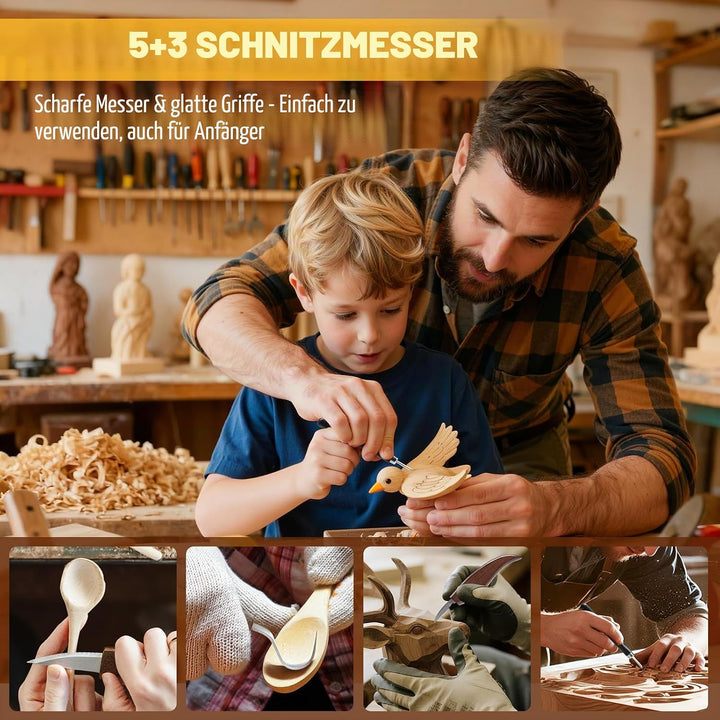 Housolution Holzschnitzset mit Lederetui, 24PCS Holzschnitzwerkzeuge Schnitzset enthält Schnitzmesse
