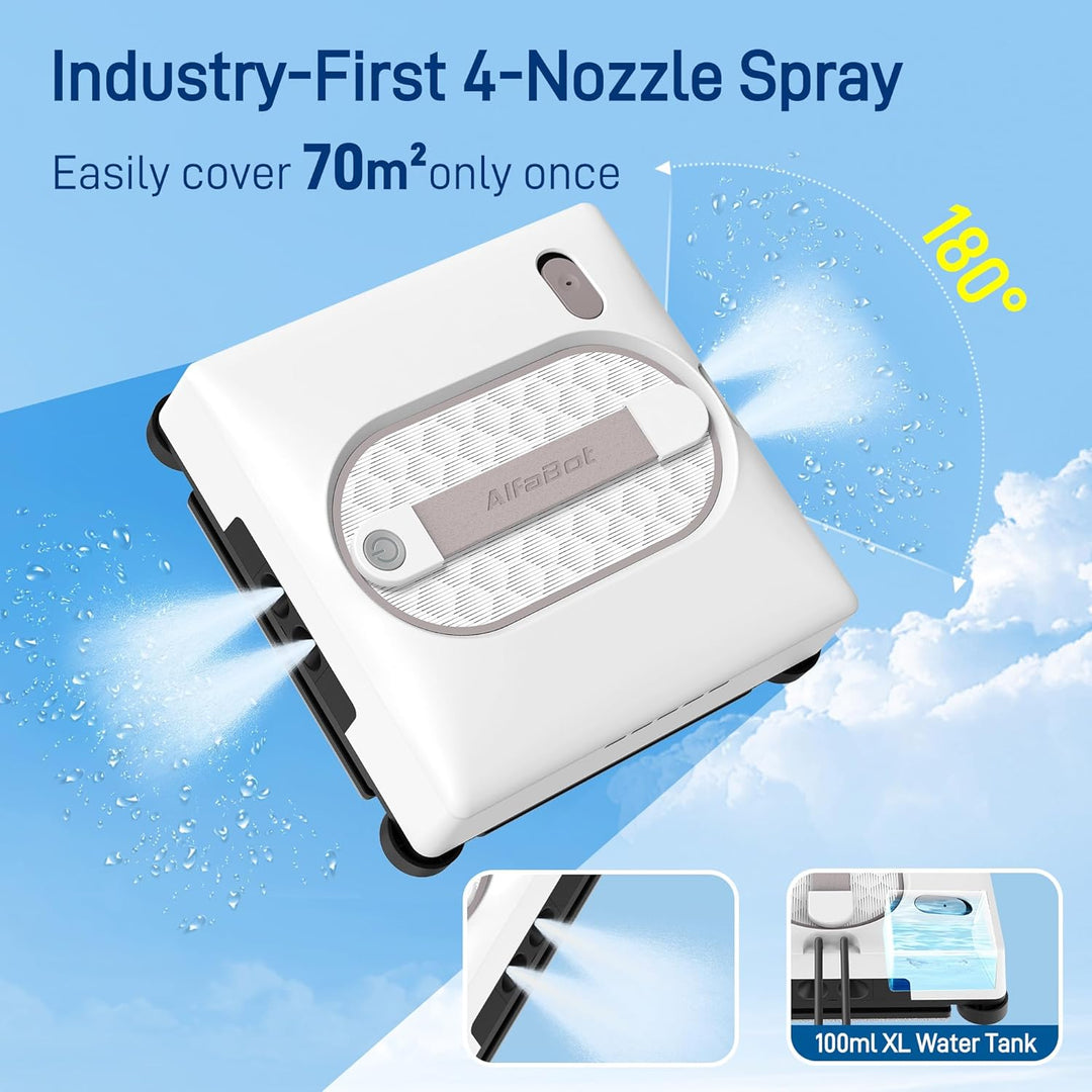 AlfaBot GLS480 Fensterputzroboter, 5000Pa Saugkraft Automatischer Fensterreiniger mit 4 Sprühdüsen,
