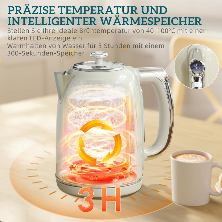 HOMCOM Wasserkocher Toaster Set 1,7L 2200W Edelstahl Wasserkocher mit 40°-100°C Warmhaltefunktion Me