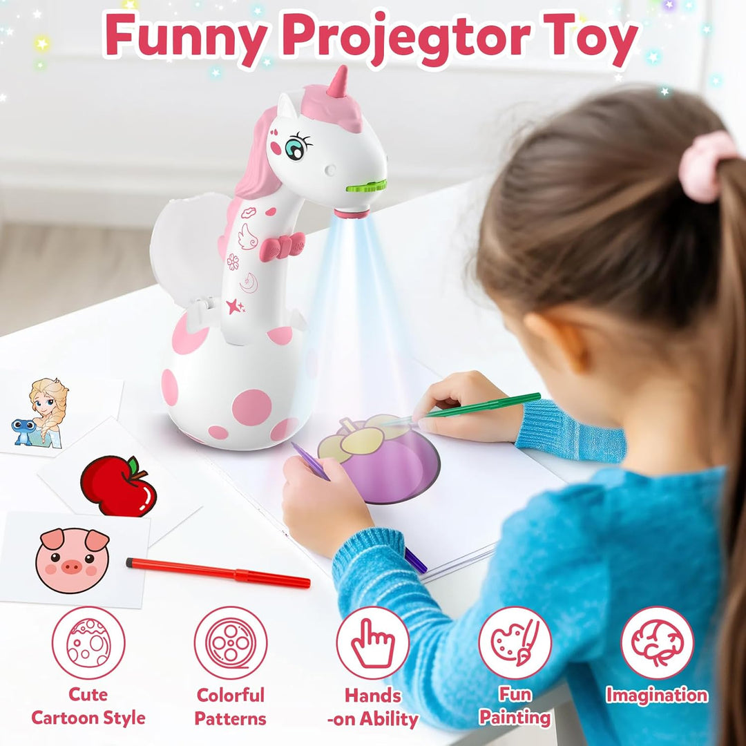 Geschenke für Mädchen Kinder Zeichenprojektor mit 96 Motiven, KETIEE Einhorn Kunst Projektor für Zei